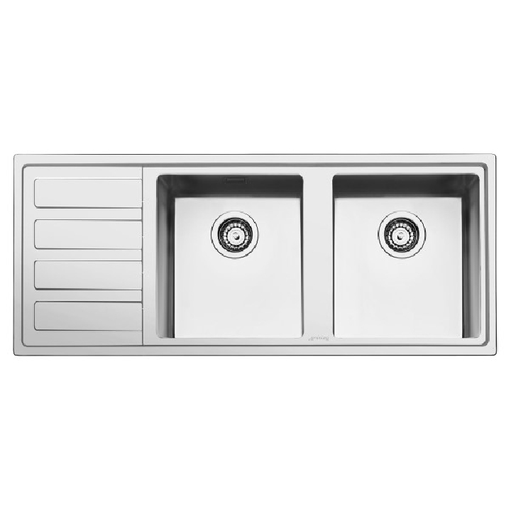 SMEG อ่างล้างจานสเตนเลส 2 หลุม (ขวา) มีที่พักจาน แบบฝังบนเคาน์เตอร์ รุ่น LD116S-2