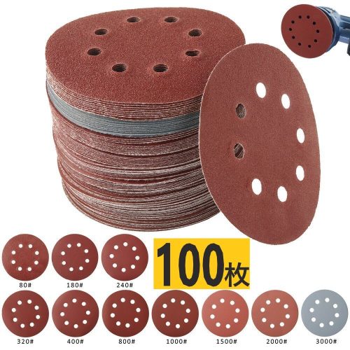 แผ่นกระดาษทรายสุ่มกระดาษทรายขัดขัดการประมวลผล 10 ประเภท 100 แผ่น Velcro ที่ถอดออกได้เครื่องบด DIY ฝุ่น 8 หลุม D125mm