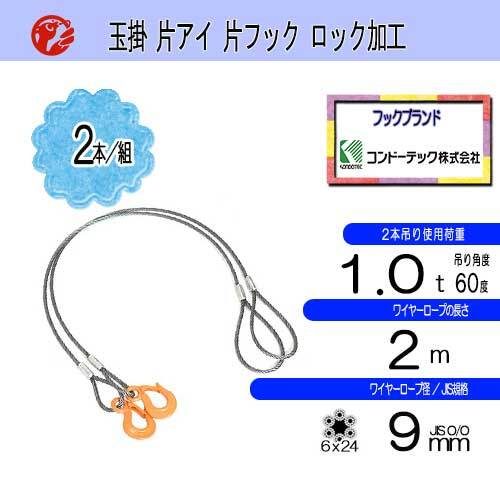 ตะขอจำนวนมาก 2 JIS 9 มม. (3 นาที) x 2 ม. 0.5 ตันลวดสลิงราคาถูกสำหรับงานสลิงเครน ``มากกว่า 30,000 เยน''
