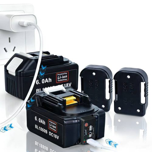 Makita 6000mAh ความจุขนาดใหญ่ BL1830 BL1840B BL1850 BL1850B เข้ากันได้กับ BL1860B USB-C ชาร์จได้และเครื่องชาร์จแท้ Makita เข้ากันได้ชุดผู้ถือ 2 และ 2 คน