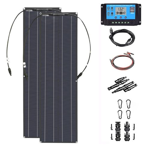 สินค้ายอดนิยม 400W ultra-thin เครื่องชาร์จพลังงานแสงอาทิตย์ 12 V-24 V ETFE เดี่ยวคริสตัลกันน้ำแผงเซลล์แสงอาทิตย์แบบยืดหยุ่น (2 ชิ้น 200 W) พร้อม 40A charge controller