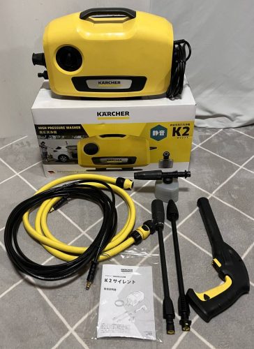 สินค้าดีเครื่องฉีดน้ำแรงดันสูง KARCHER K2 แบบเงียบพร้อมอุปกรณ์เสริมสายยางครบกล่องรวมน้ำยาล้างรถหมด