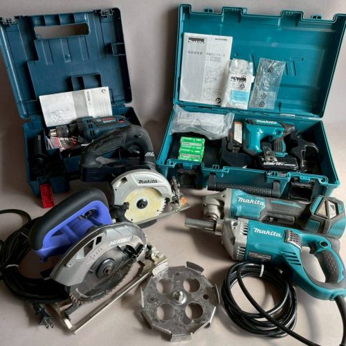 YM1822 makita, HiKOKI, เครื่องมือไฟฟ้า BOSCH, 6 ชิ้น, เครื่องตอกหมุด, สว่านสั่นสะเทือน, เลื่อยวงเดือน, เครื่องเจียรจาน, เครื่อง Kakuhan, แบตเตอรี่ฯลฯ