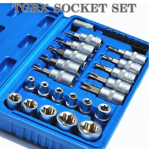 จัดส่งทันที E ประเภท T ประเภทซ็อกเก็ต Torx ชุด 29 ชิ้น 1/4 3/8 Torx star socket บิตชายหญิงบิตกรณีพิเศษรูปดอกไม้รูปดาว