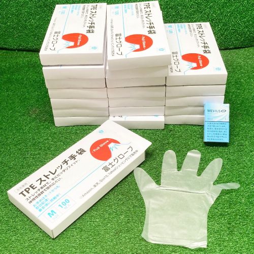 Teochi.Q754 20 กล่องชุด 2000 ชิ้นถุงมือฟูจิถุงมือใช้แล้วทิ้งถุงมือยืด TPE ไซส์ M ใช้ได้ทั้งซ้ายและขวา 1 กล่อง 100 ชิ้น