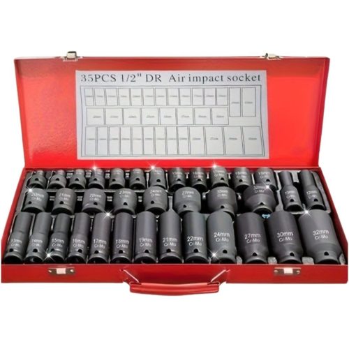 ซ็อกเก็ตผลกระทบชุดหกเหลี่ยมลึกยาวสั้น 35 ชิ้น 1/2 12.7 พร้อมประแจผลกระทบ Air Power อะแดปเตอร์เครื่องมือ DIY