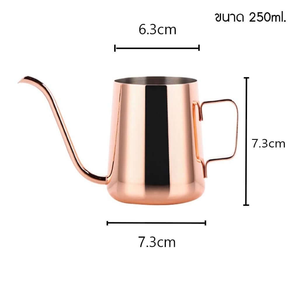 กาดริปชงกาแฟ สแตนเลส ปากยาว 250 มล. ETZEL แบบไม่มีฝาปิด มีหูจับ สีชมพูโรสโกลด์