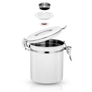 โถเก็บเมล็ดกาแฟ สแตนเลสใส่กาแฟ สูญญากาศ กันความชื้น ETZEL ขนาด 1.8L (ขาว)