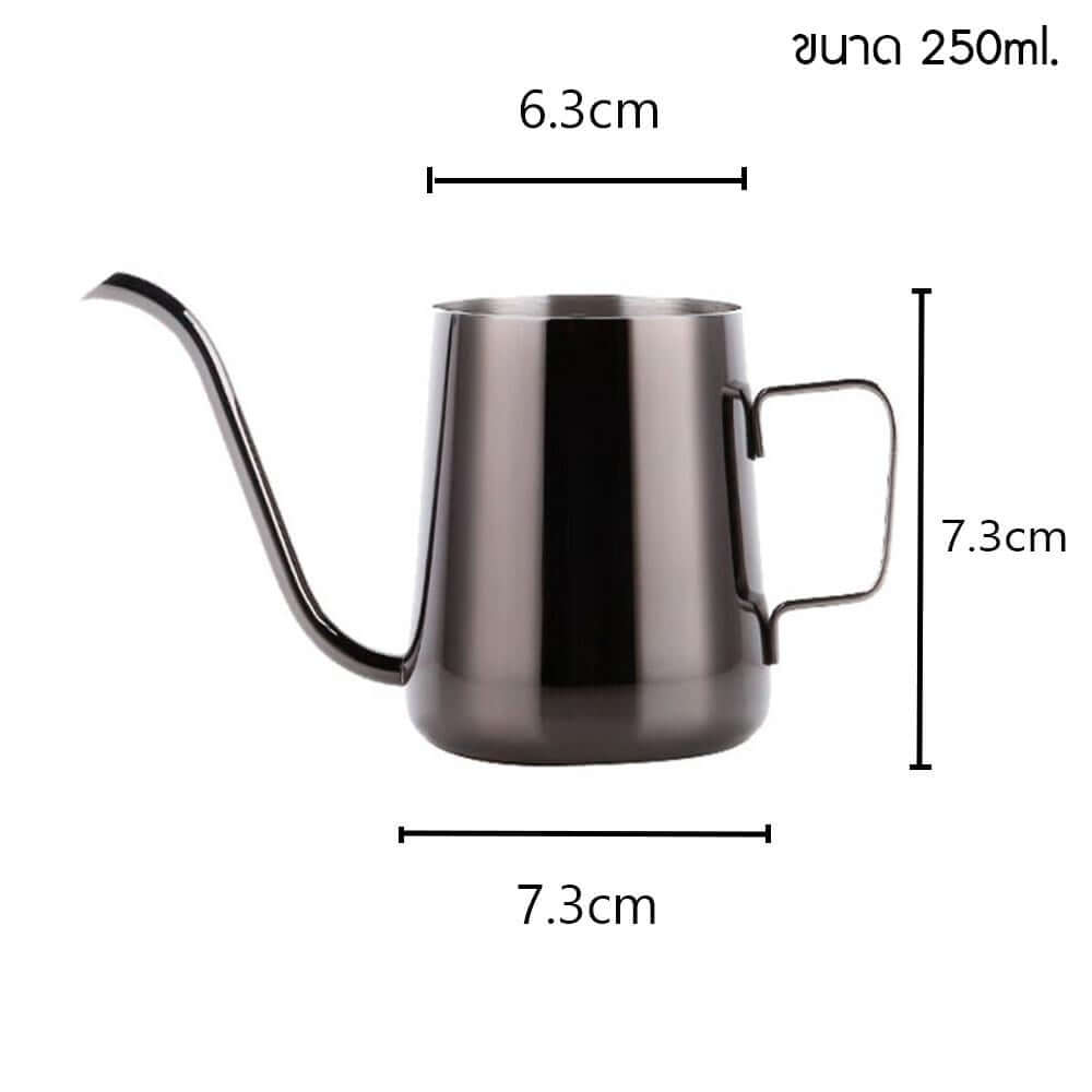 กาดริป สแตนเลส สำหรับชงกาแฟ กาปากยาว ETZEL (แบบไม่มีฝาปิด) สีดำ 250ml มีหูจับ
