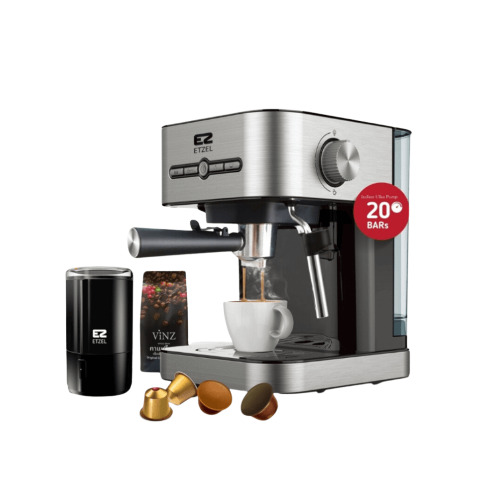 เครื่องชงกาแฟ ETZEL 20 บาร์ รุ่น SN203C + เครื่องบดเมล็ดกาแฟ รุ่น 7810 ฟรี เมล็ดกาแฟดอยช้าง 250 กรัม