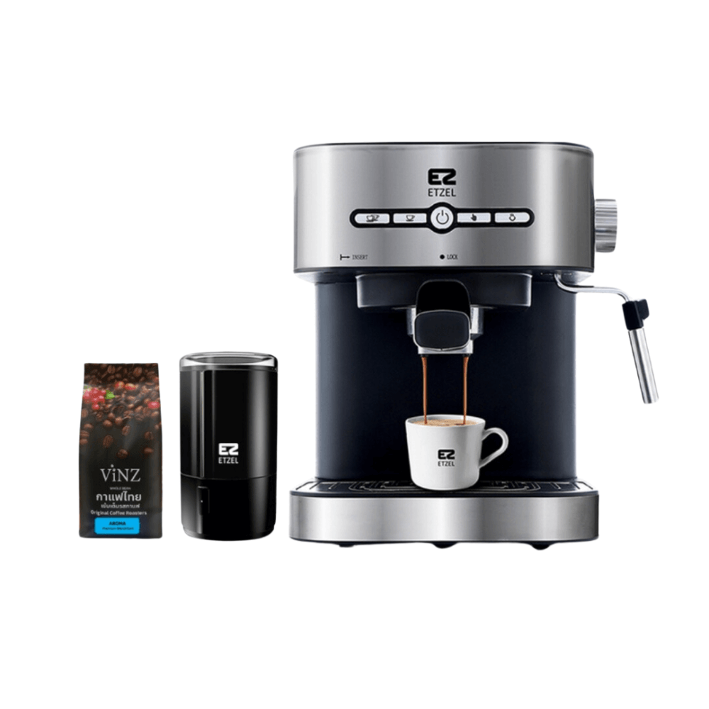 เครื่องชงกาแฟ ETZEL 20 บาร์ รุ่น SN203 + เครื่องบดเมล็ดกาแฟ รุ่น 7810 ฟรี เมล็ดกาแฟดอยช้าง 250 กรัม