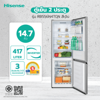 HISENSE ตู้เย็น 2 ประตู ขนาด 14.7 คิว รุ่น RB556N4TGN สีเงิน