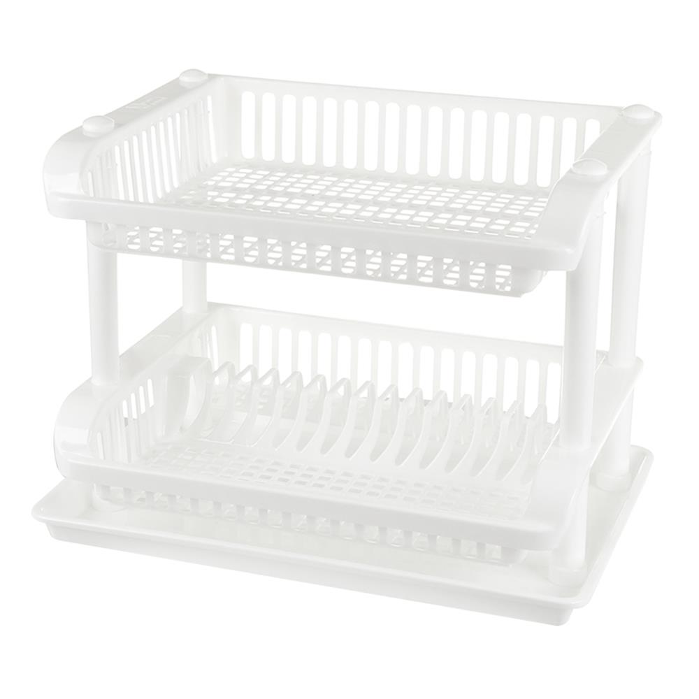 ชั้นคว่ำจานพลาสติก 2 ชั้น INSPACE สีขาว