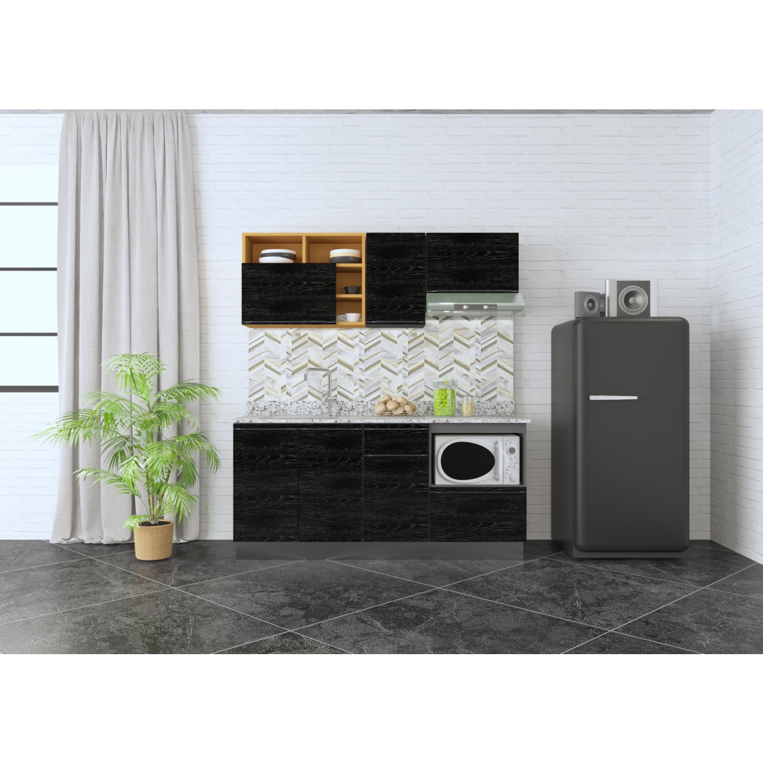 KITZCHO ชุดครัวสำเร็จรูป ขนาด 1.84เมตร KEM-LUR-C-FT-00184-DO สีดาร์คโอ๊ค