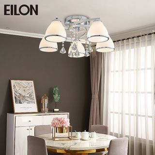 EILON โคมไฟติดเพดาน 5 หัว ขั้ว E27 ขนาด 55x55x22cm รุ่น WX302/5 สีโครเมียม-ขาว