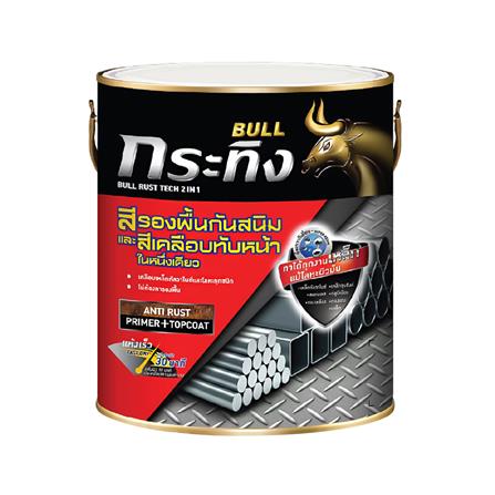 สีรองพื้นกันสนิมและสีเคลือบทับหน้า กระทิง รัสท์เทค 2 IN 1 KM-9990 สีดำ ด้าน 1 แกลลอน