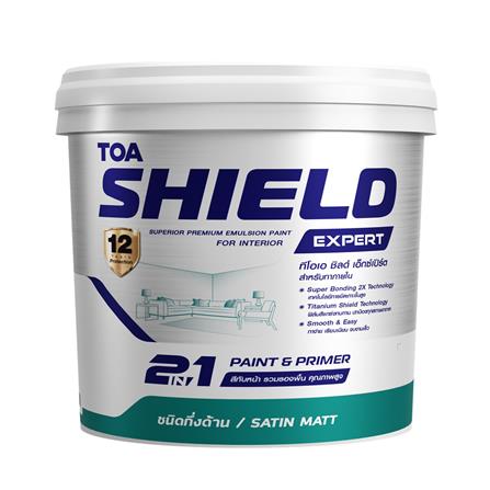 สีน้ำทาภายใน ชนิดกึ่งด้าน TOA SHIELD EXPERT SUPERIOR PREMIUM 2 IN 1 BASE C สีขาว 9 ลิตร
