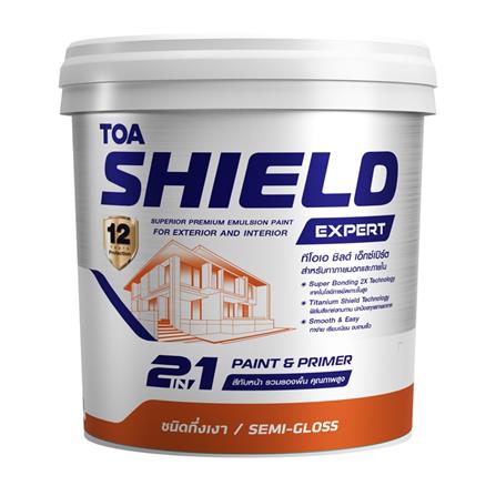 สีน้ำทาภายนอก ชนิดกึ่งเงา TOA SHIELD EXPERT SUPERIOR PREMIUM 2 IN 1 BASE B สีขาว 9 ลิตร