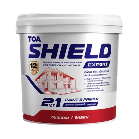 สีน้ำทาภายนอก ชนิดกึ่งเงา TOA SHIELD EXPERT SUPERIOR PREMIUM 2 IN 1 EH100 สีขาว 9 ลิตร