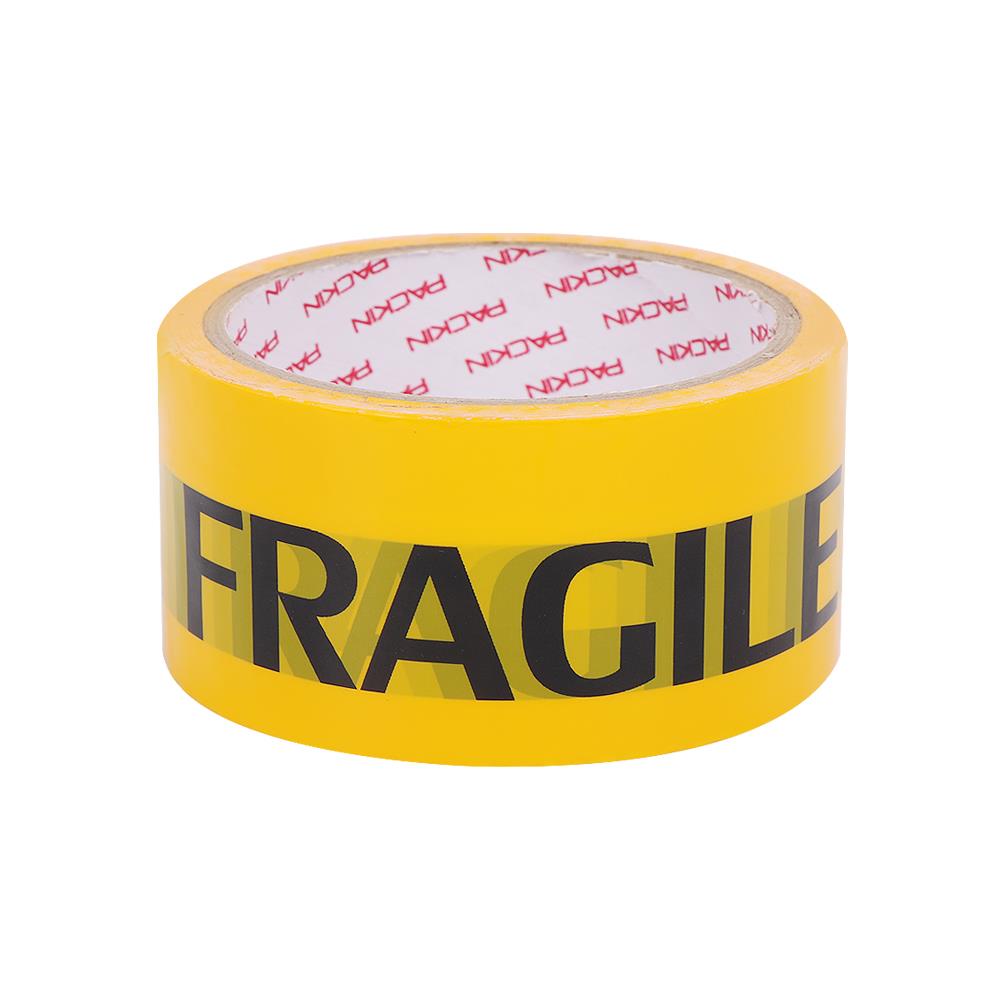เทป OPP PACK IN พิมพ์ ระวังแตก 2 นิ้ว X 45 หลา สีเหลืองอักษรดำ แพ็ก 6 ม้วน