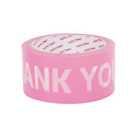 เทป OPP PACK IN พิมพ์ THANKYOU 2 นิ้ว X 45 หลา สีชมพูอักษรขาว 6 ม้วน/แพ็ค