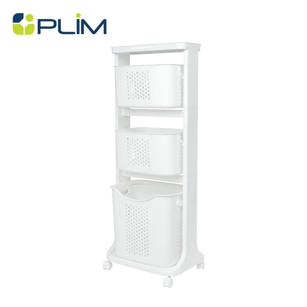 ตะกร้าผ้าเหลี่ยมมีล้อ 3 ชั้น PLIM 1025M3 สีขาว